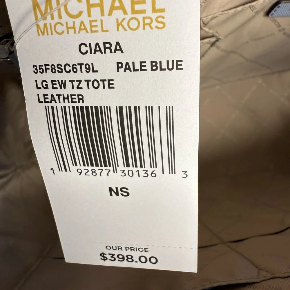 MICHAEL KORS Pale Blue Leather Ciara Tote + Purse Hook in Pale Blue - NWT - Picture 8 of 10